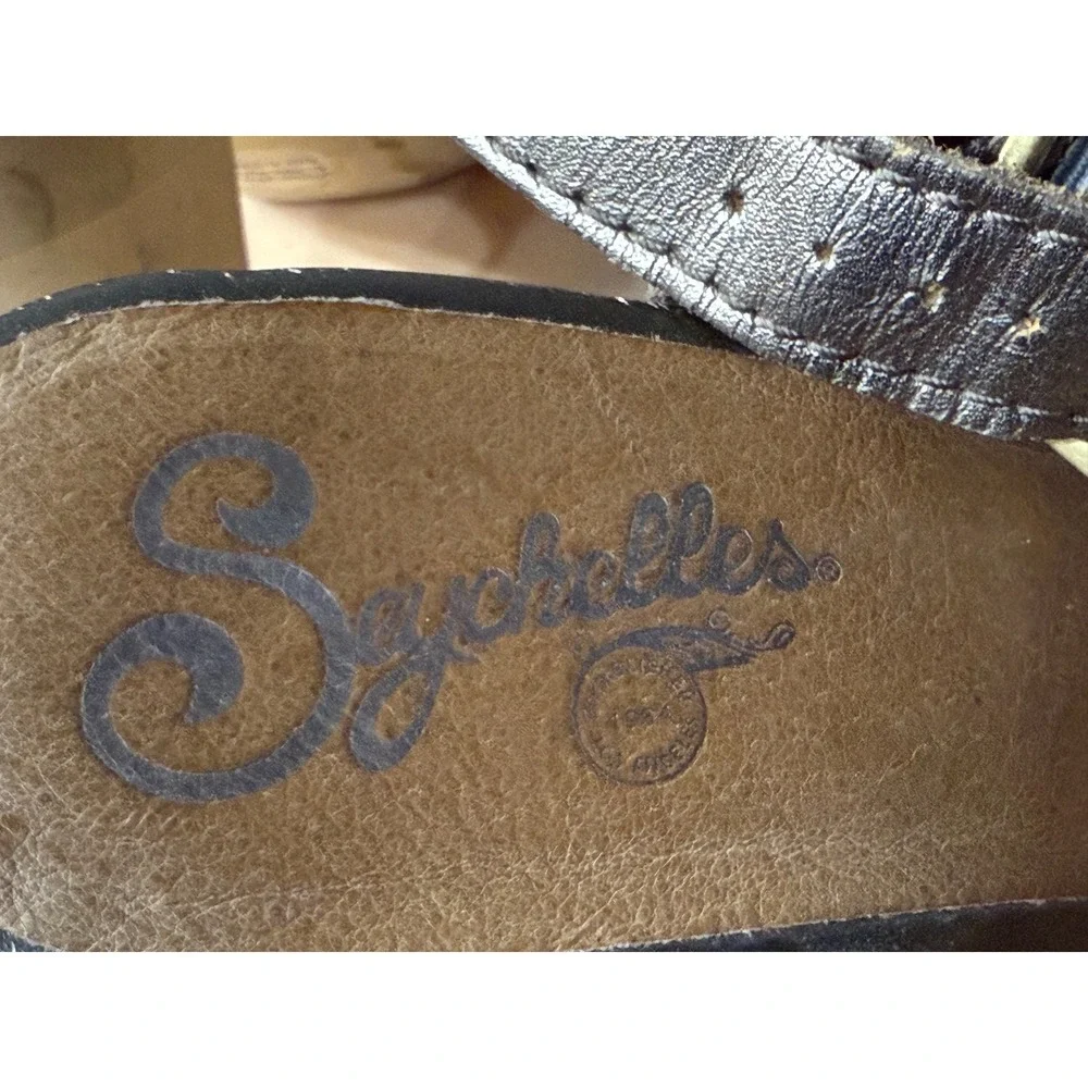 Seychelles Womens Metallic Pewter Leather Wood Platform Cone Heel Sandals Size 8